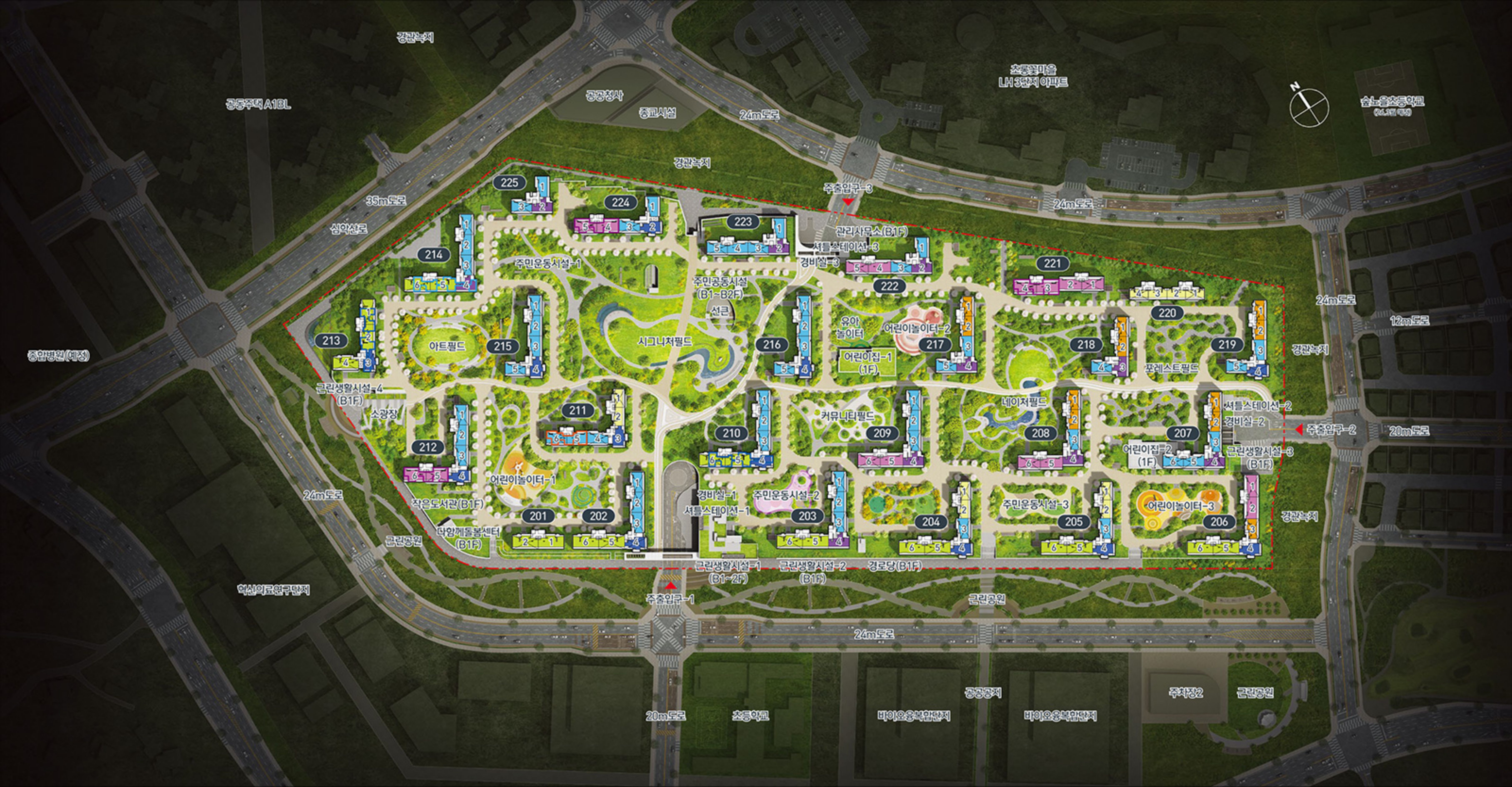 대단지 아파트 배치 구조 및 단지 설계 이미지